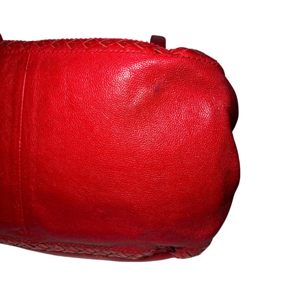 Bottega Veneta Shopper Tote Bag Red Leather Intrecciato Trim w/Adjustable Straps - Picture 7 of 12